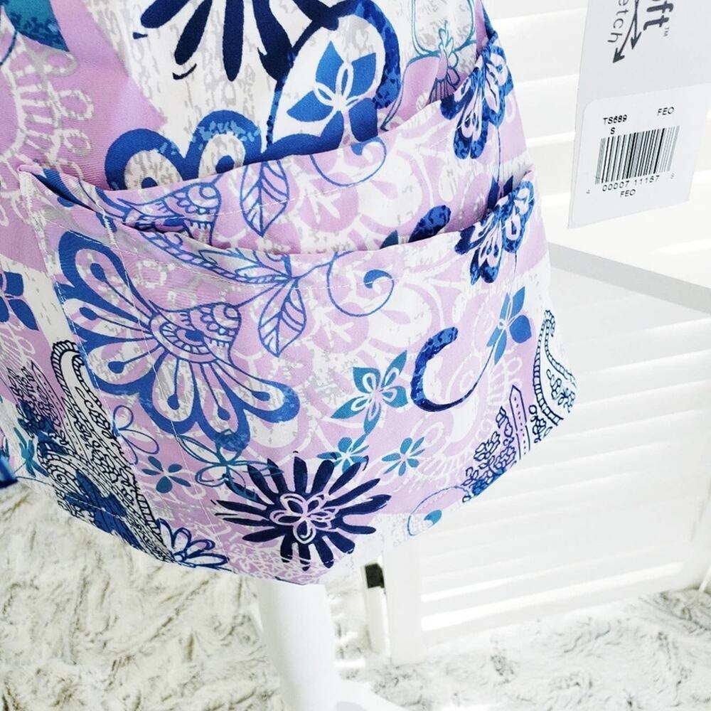 BUTTERSOFT MEDICAL FLORAL BLUE & PINK SCRUB TOP - Picture 5 of 6